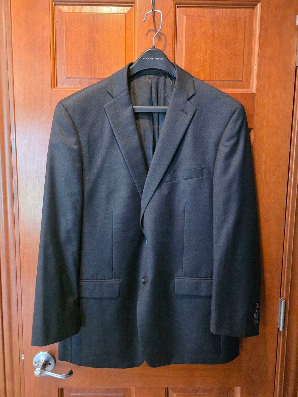 Calvin Klein Suit Mens 42R Black 2 Button 100% Wool Pants 36x29 Flat